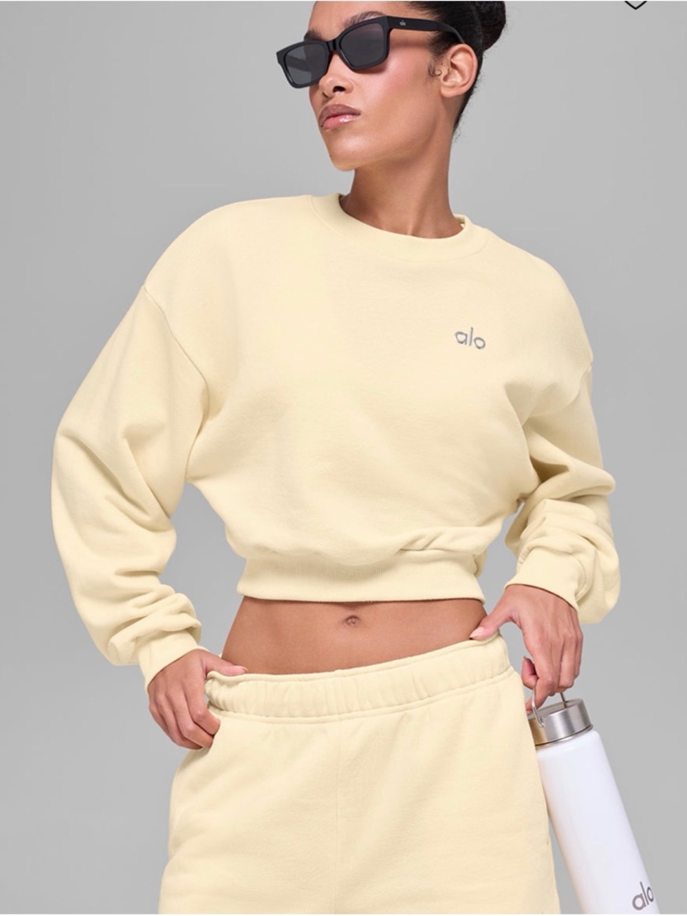 Alo Cropped Crewneck Sweatshirt in candle light yellow - Picture 2 of 2